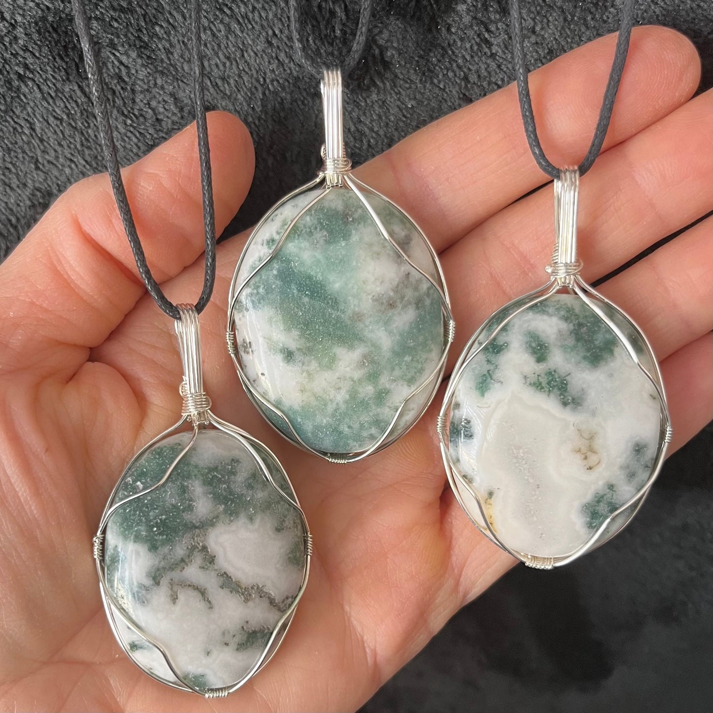 Tree Agate Worry Stone Wire Wrapped Necklace NCK-2974