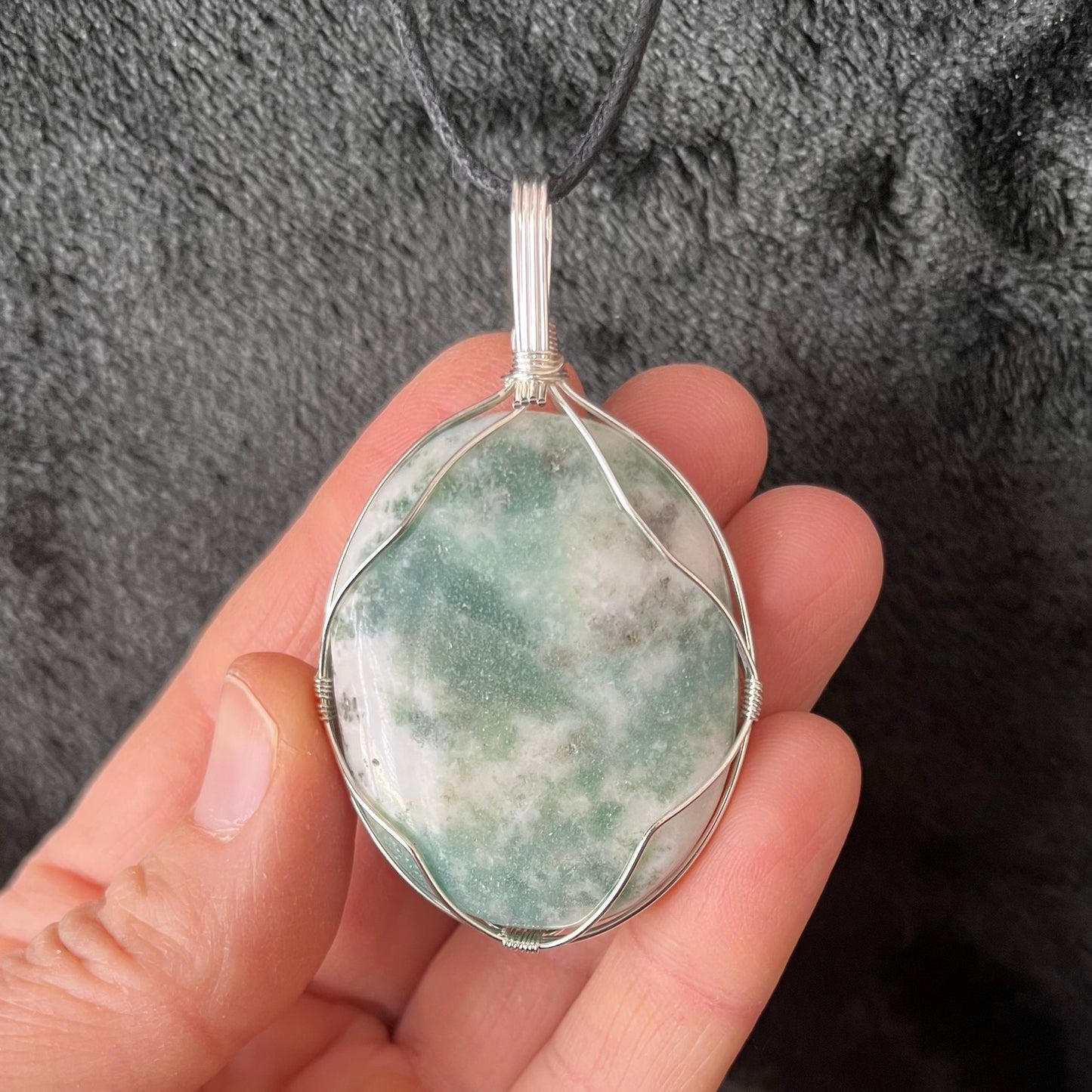 Tree Agate Worry Stone Wire Wrapped Necklace NCK-2974