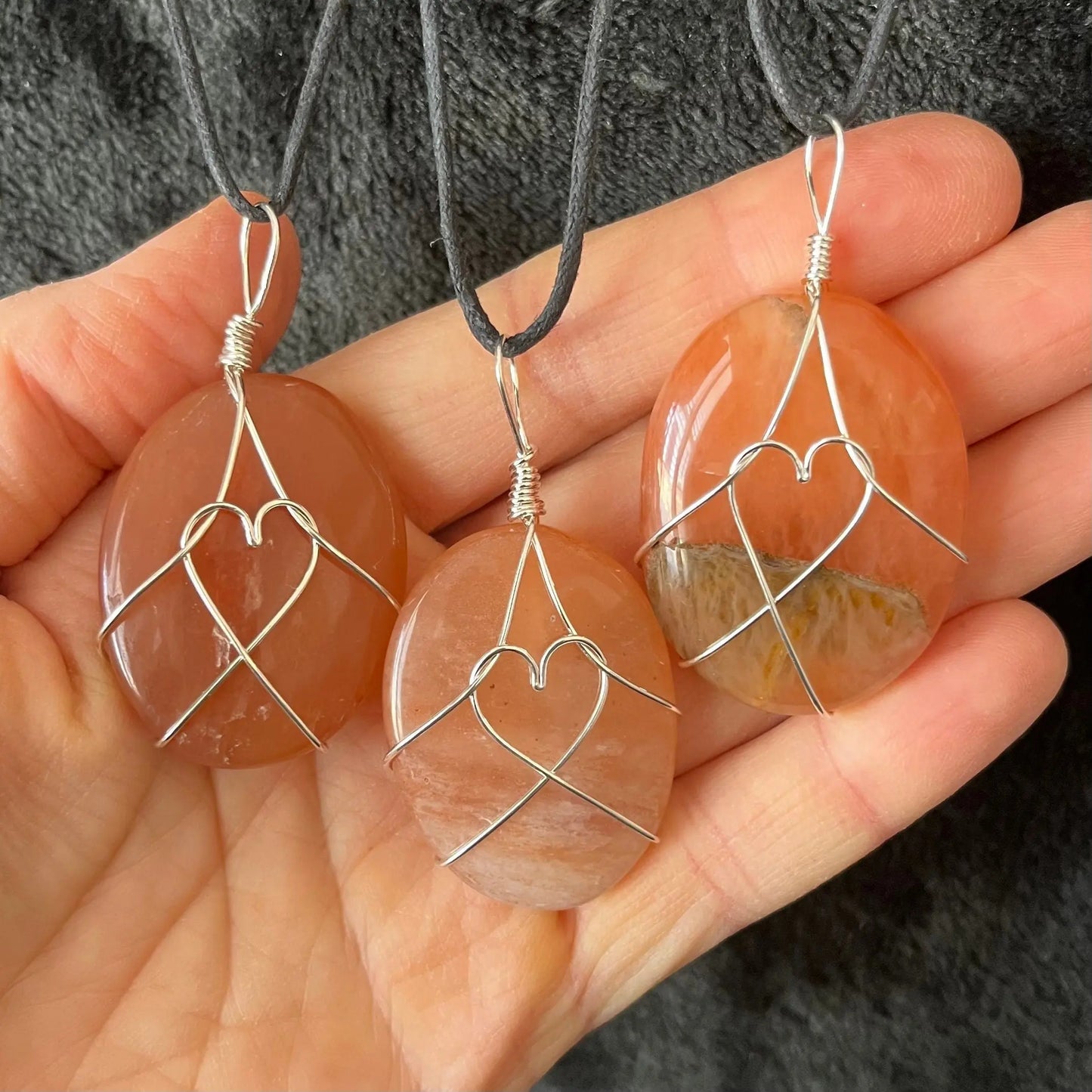 Orange Aventurine Worry Stone Wire Wrapped Necklace, with Heart NCK-2969 Shop Wholesale Crystals