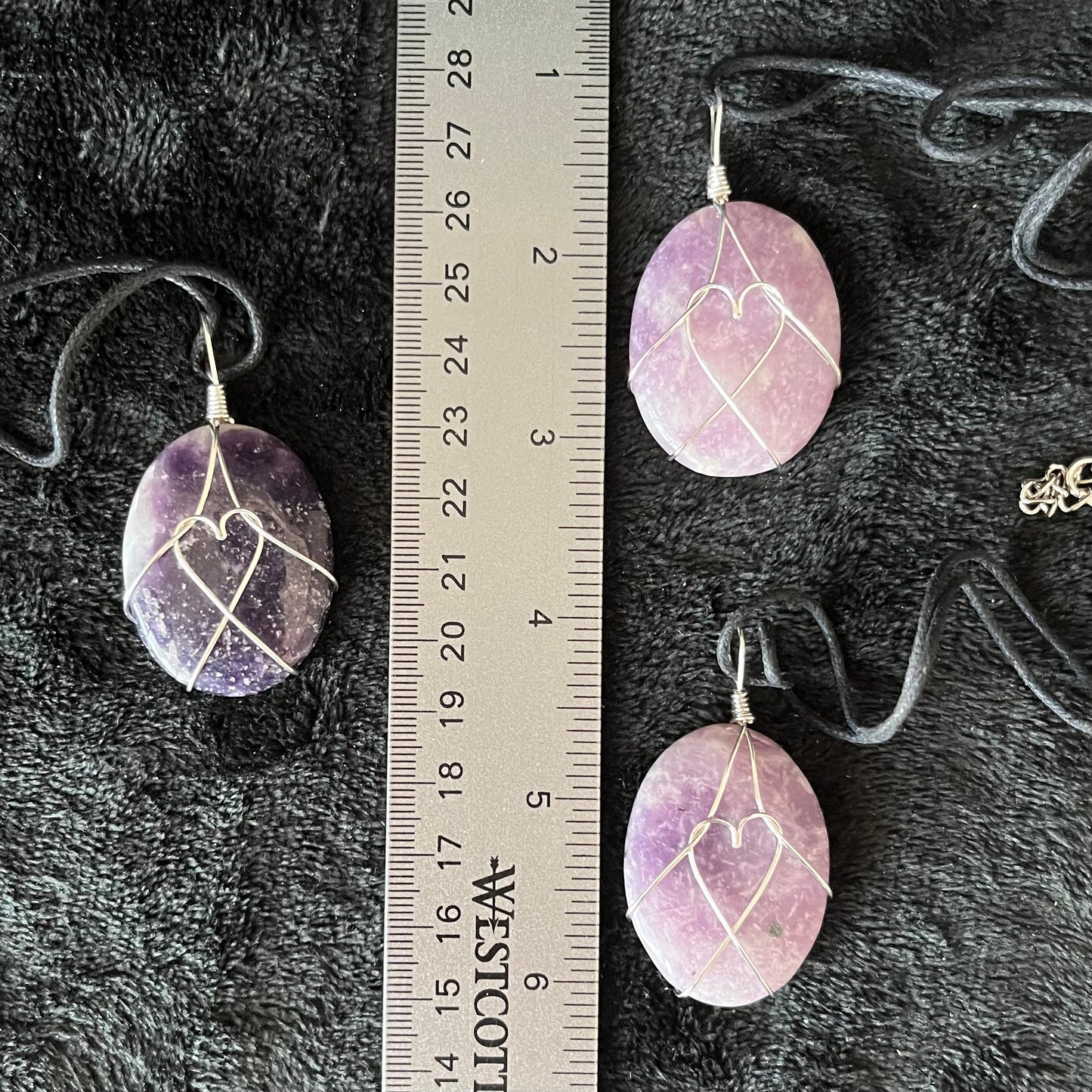 Lepidolite Worry Stone Wire Wrapped Necklace, with Heart NCK-2987