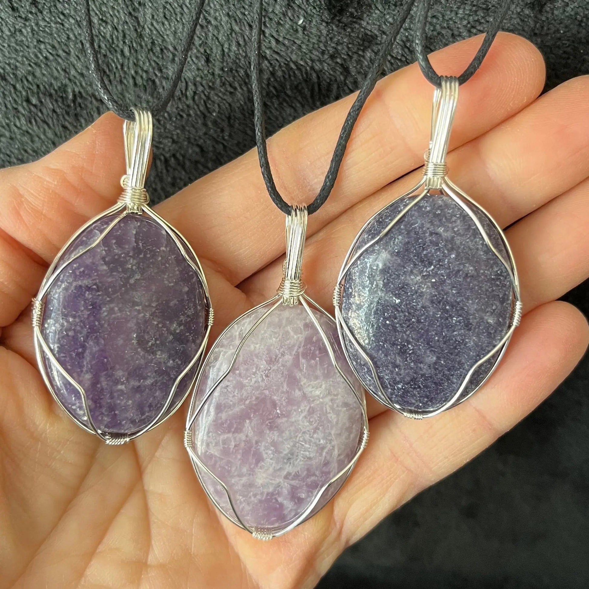 Lepidolite Worry Stone Wire Wrapped Necklace NCK-2988 Shop Wholesale Crystals