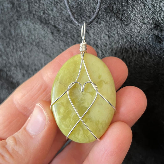 Healerite Worry Stone Wire Wrapped Necklace, with Heart NCK-2982