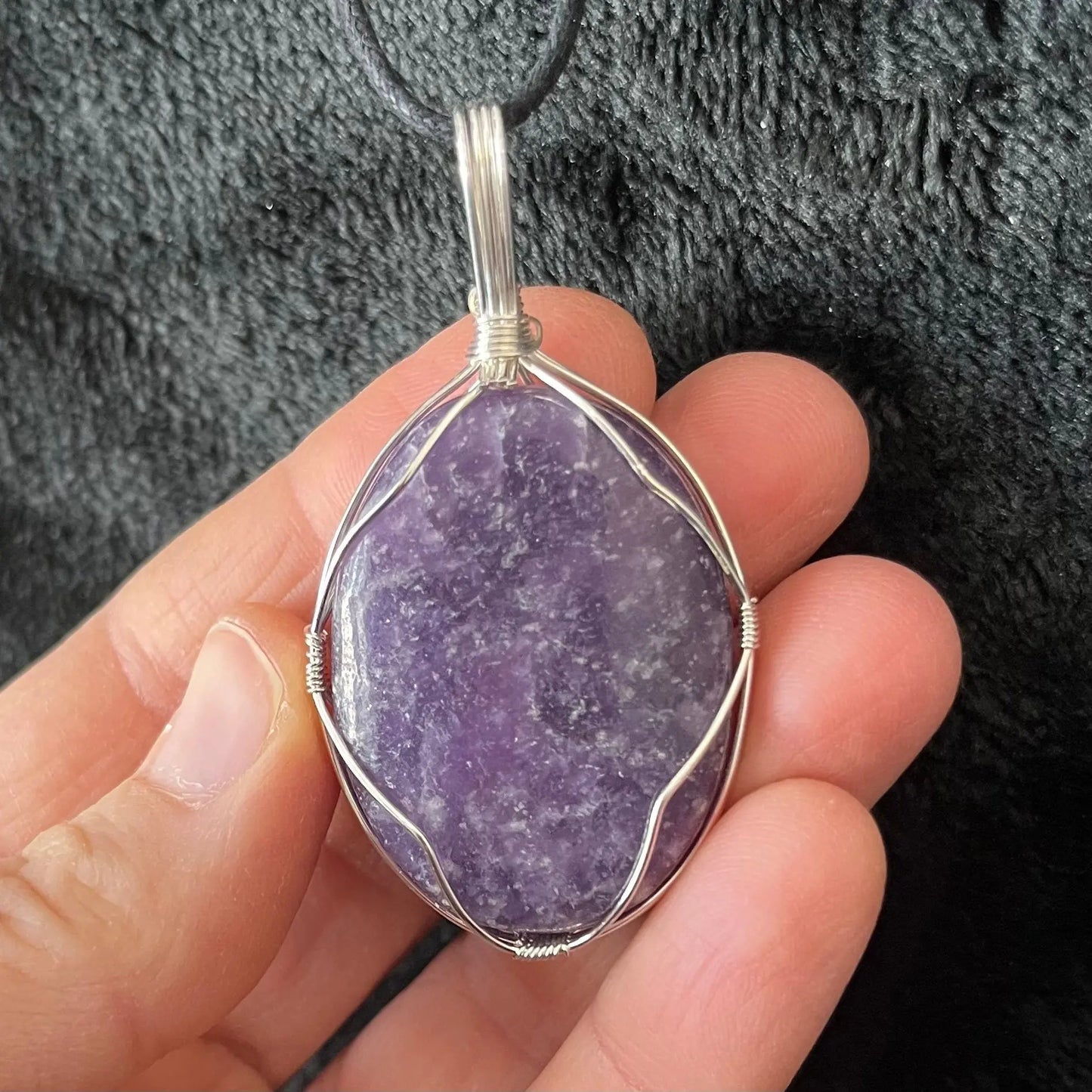 Lepidolite Worry Stone Wire Wrapped Necklace NCK-2988 Shop Wholesale Crystals