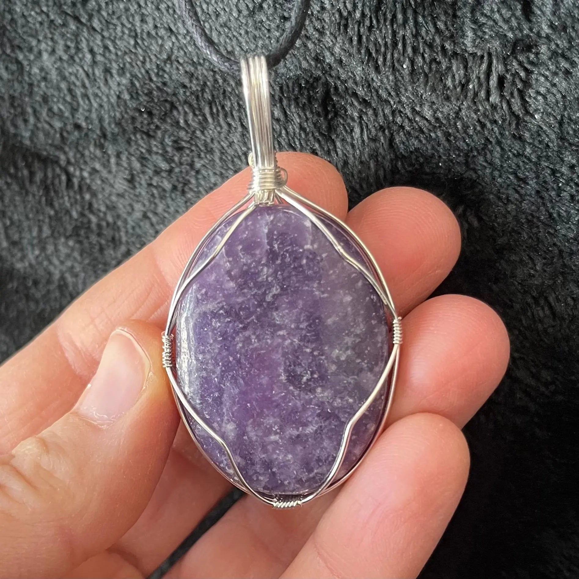 Lepidolite Worry Stone Wire Wrapped Necklace NCK-2988 Shop Wholesale Crystals