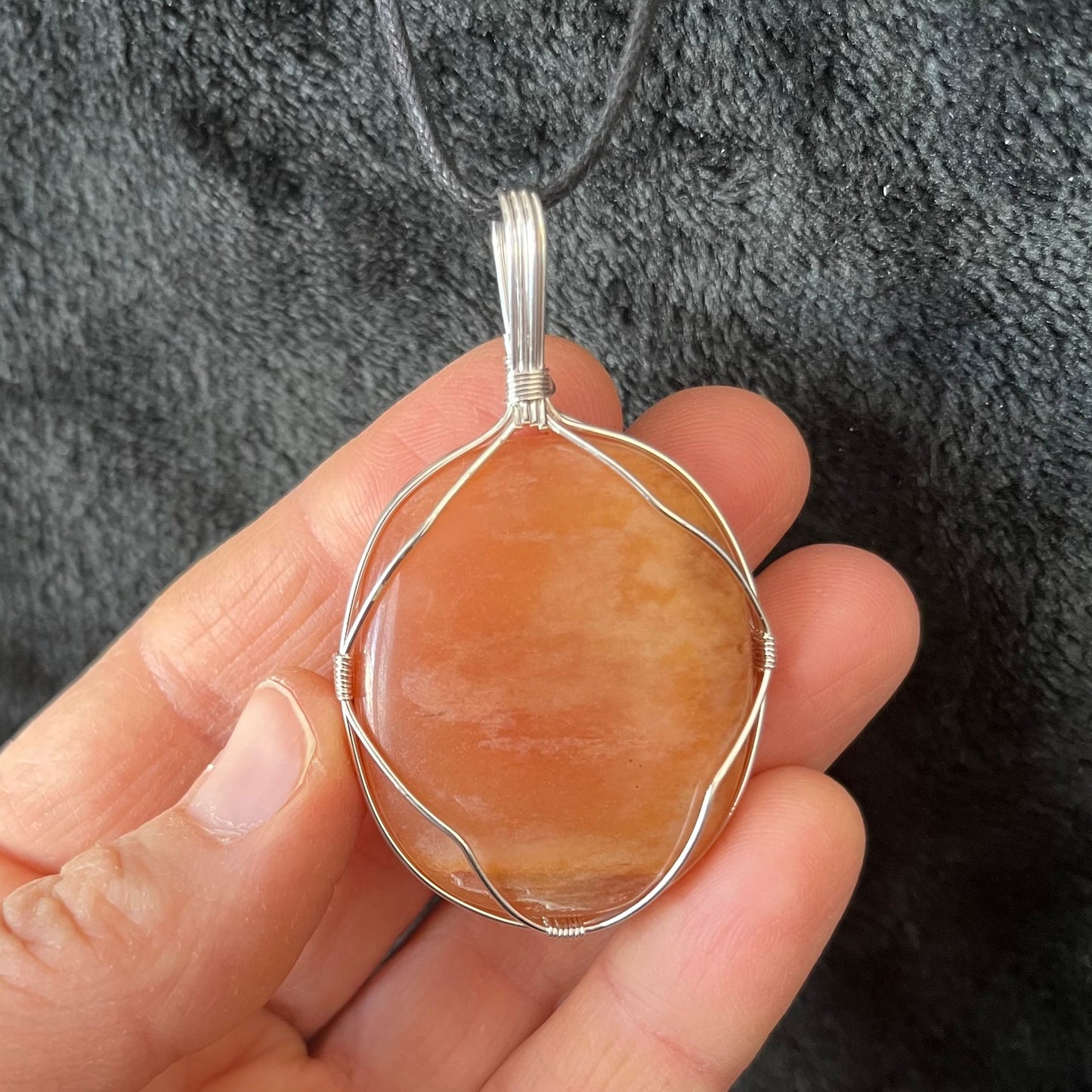 Orange Aventurine Worry Stone Wire Wrapped Necklace NCK-2970