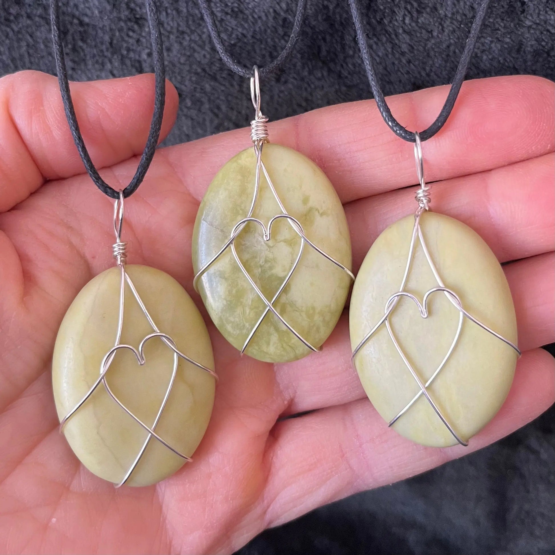 Healerite Worry Stone Wire Wrapped Necklace, with Heart NCK-2982 Shop Wholesale Crystals