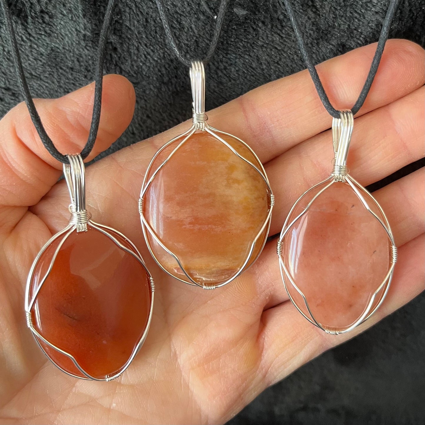 Orange Aventurine Worry Stone Wire Wrapped Necklace NCK-2970