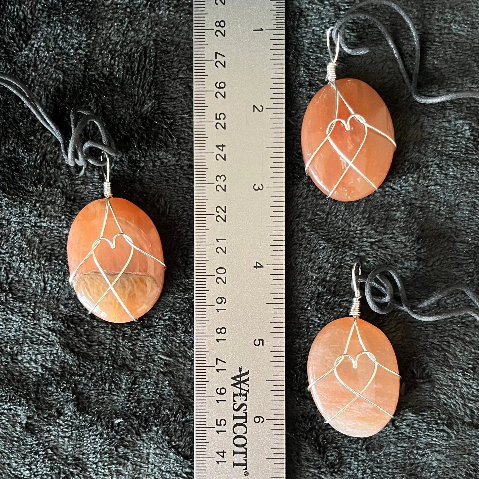 Orange Aventurine Worry Stone Wire Wrapped Necklace, with Heart NCK-2969 Shop Wholesale Crystals