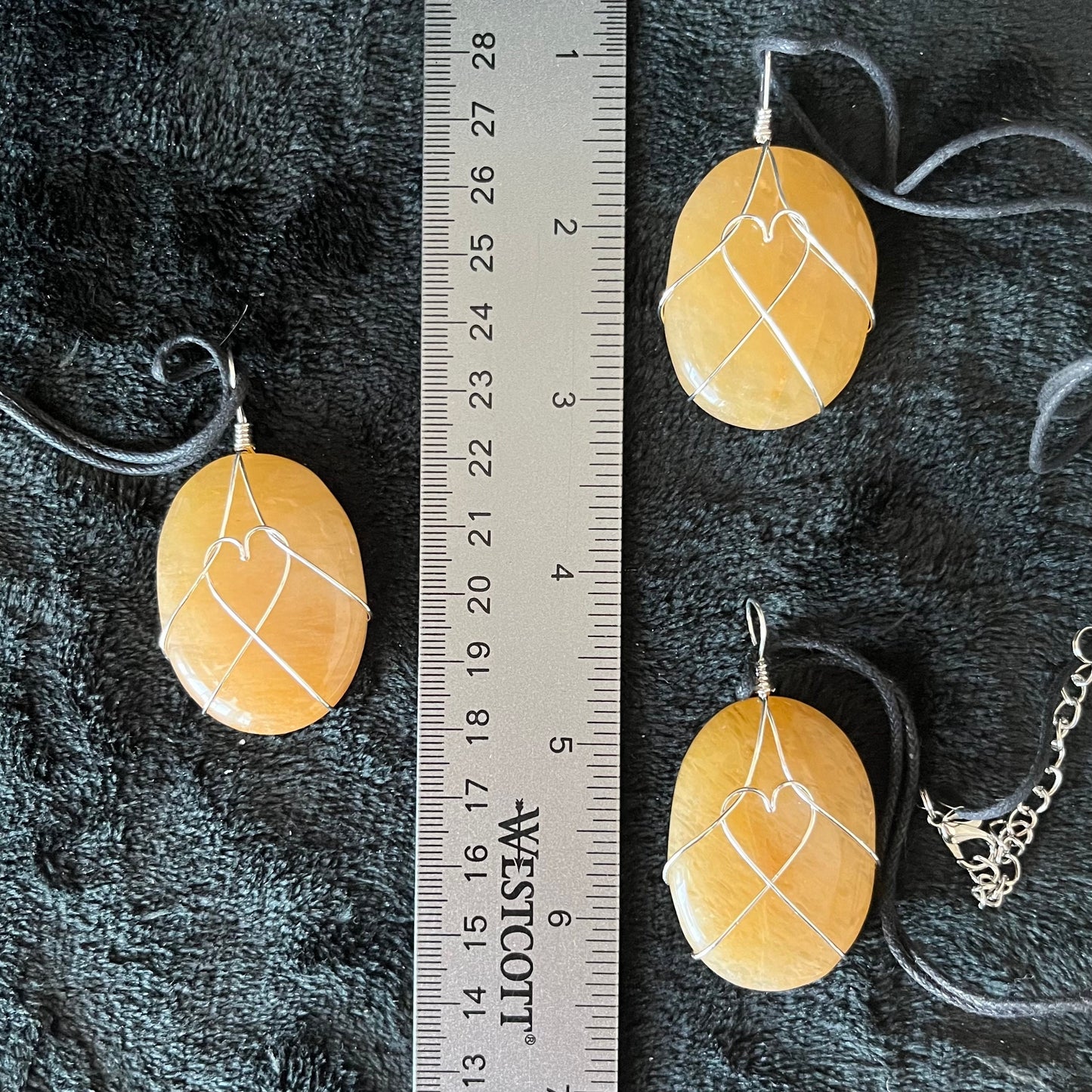 Yellow Aventurine Worry Stone Wire Wrapped Necklace, with Heart NCK-2967