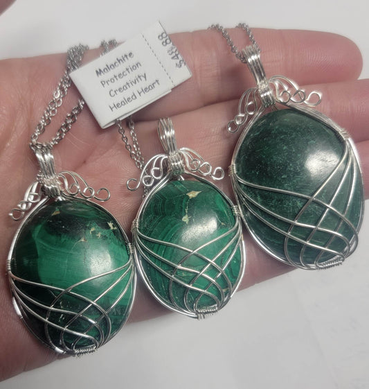 Malachite Fancy Wire Wrap Necklace 1152 Handmade