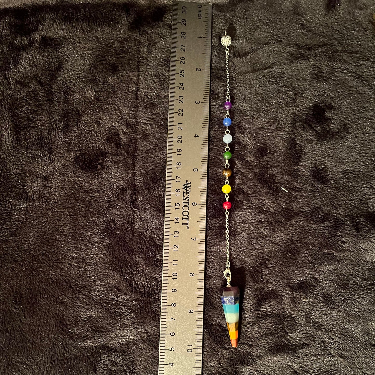 Chakra (Layered Stone) Pendulum with Chakra Chain PND-0069