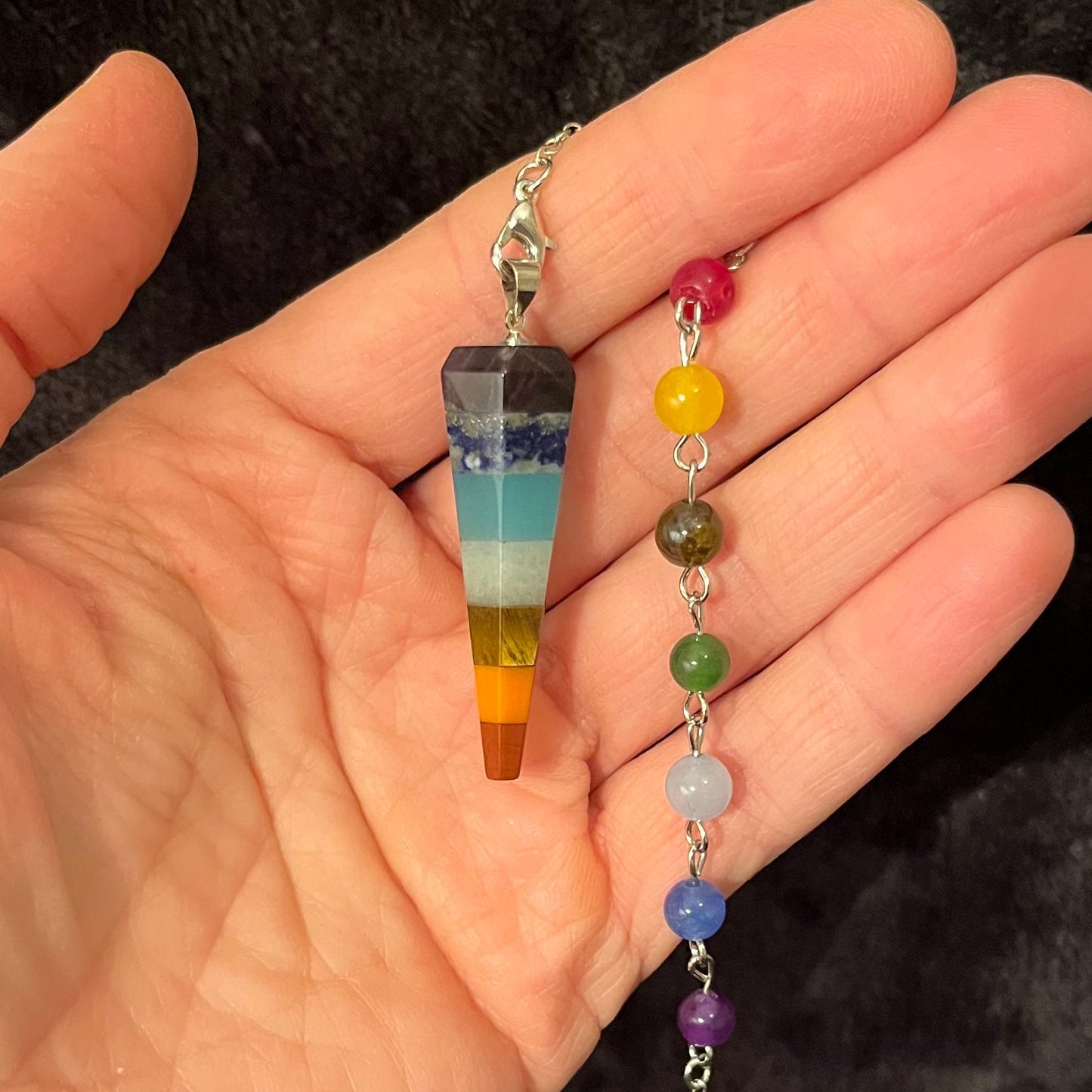 Chakra (Layered Stone) Pendulum with Chakra Chain PND-0069