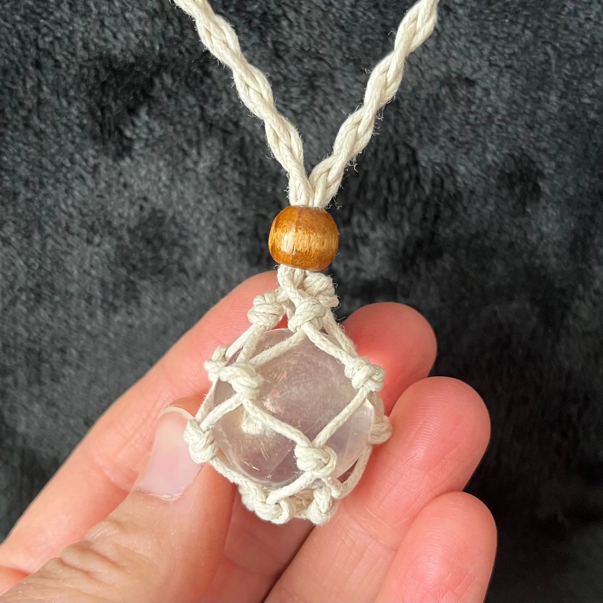 Beige Macrame Crystal Pouch Necklace, Adjustable (crystal not included) NCK-2990 Shop Wholesale Crystals