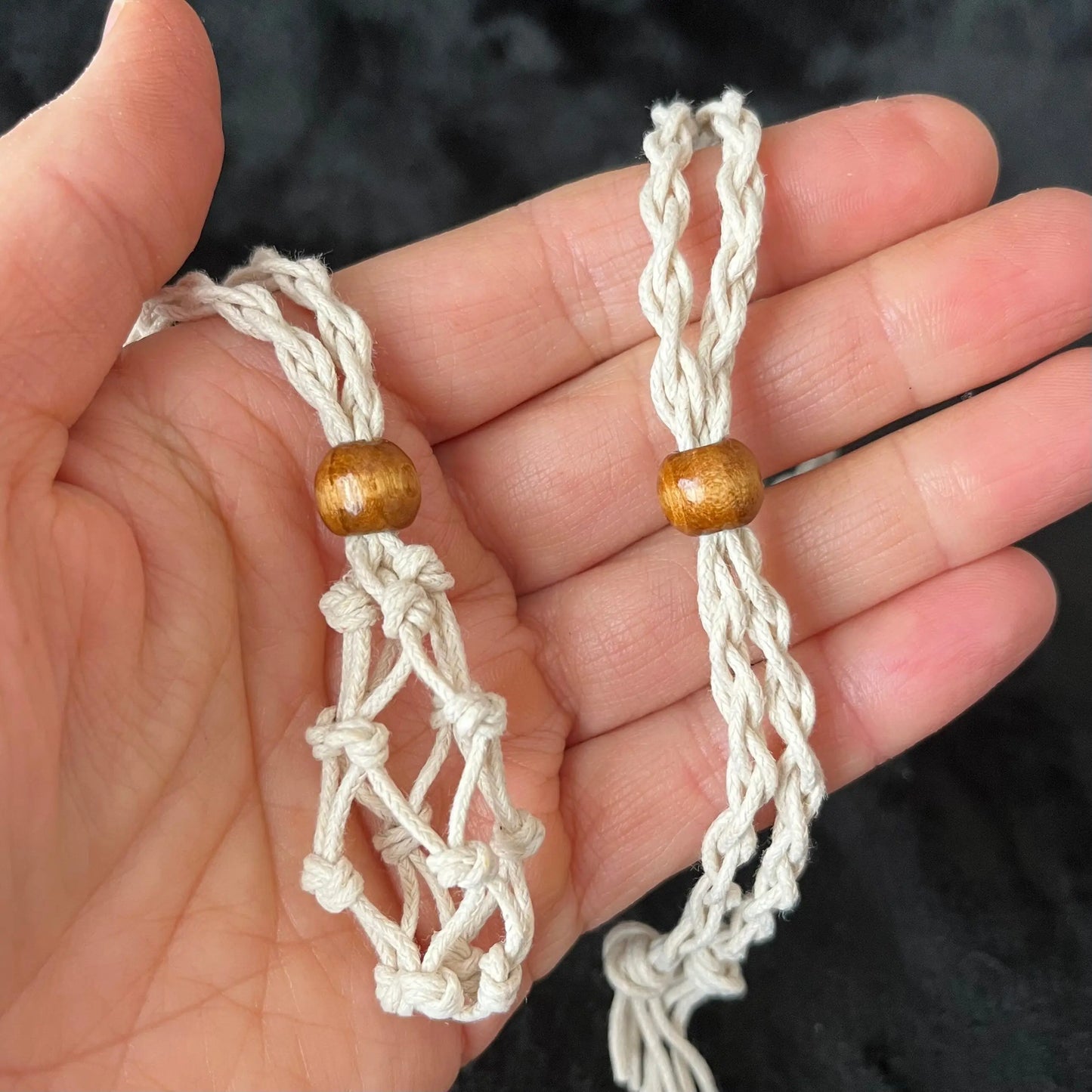 Beige Macrame Crystal Pouch Necklace, Adjustable (crystal not included) NCK-2990 Shop Wholesale Crystals