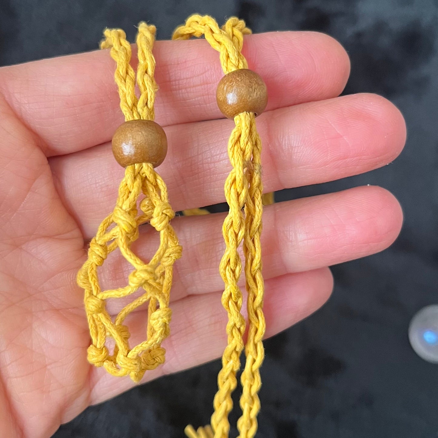 Yellow Macrame Crystal Pouch Necklace, Adjustable (crystal not included) NCK-2991