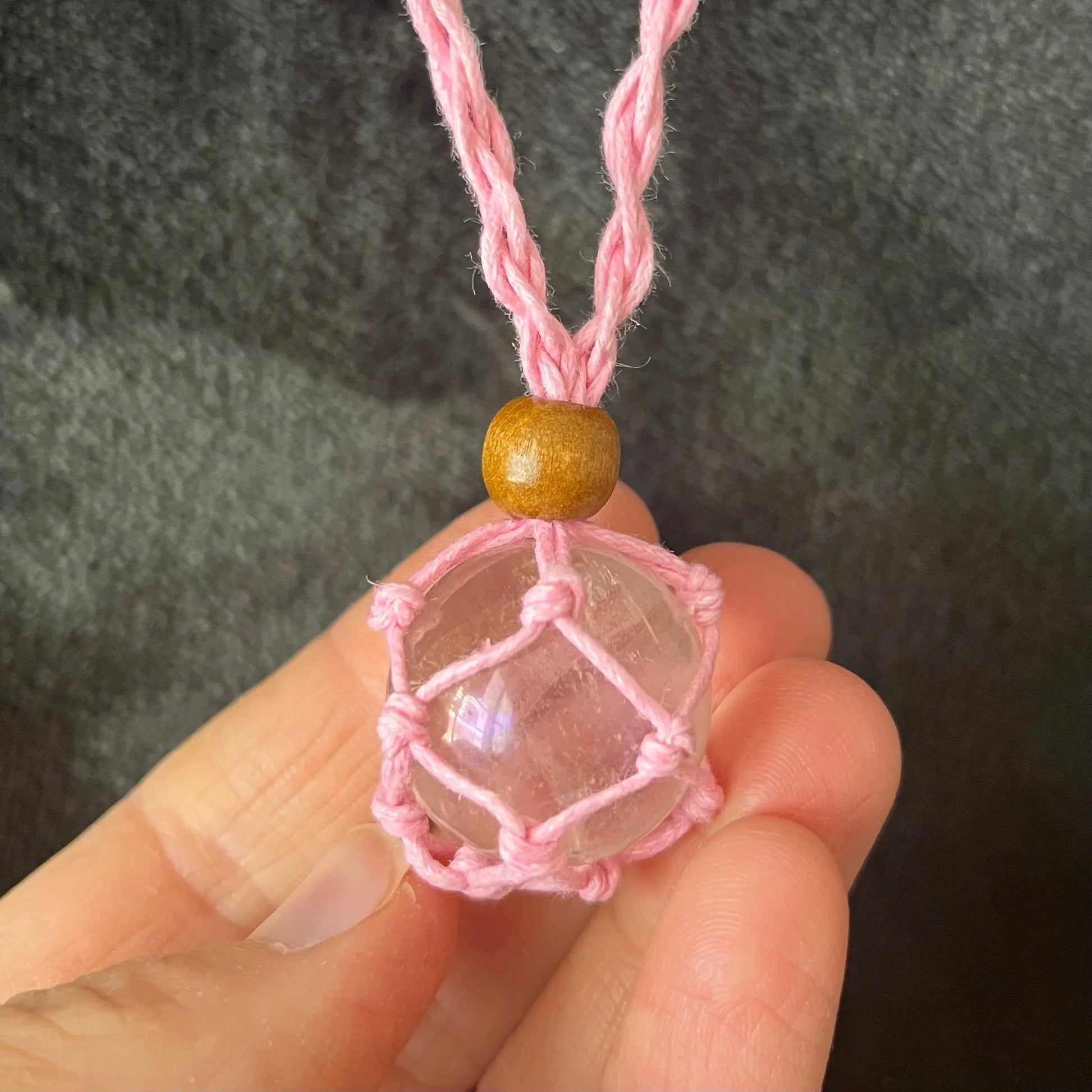 Pink Macrame Crystal Pouch Necklace, Adjustable (crystal not included) NCK-2997 Shop Wholesale Crystals