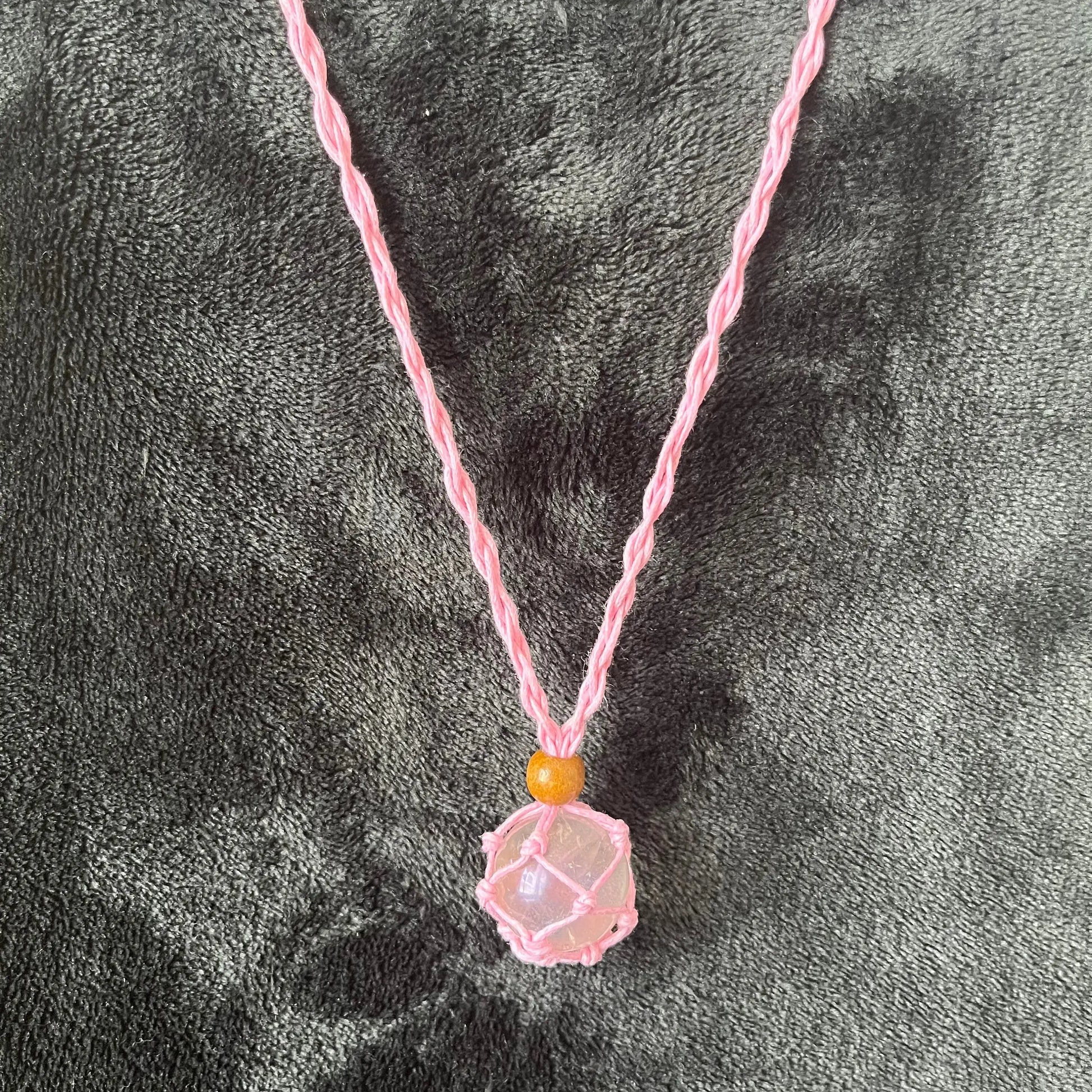 Pink Macrame Crystal Pouch Necklace, Adjustable (crystal not included) NCK-2997 Shop Wholesale Crystals