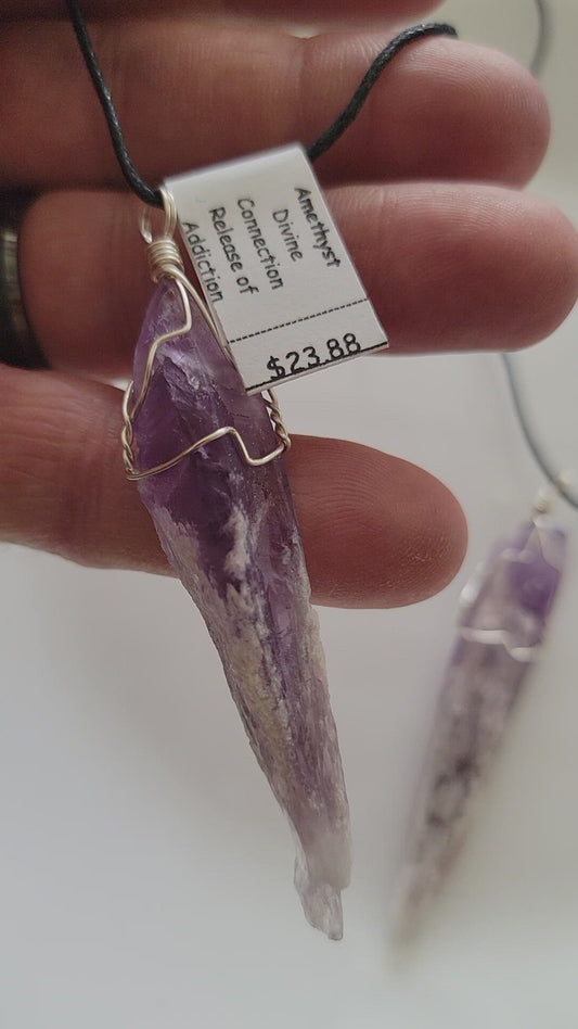 Dragon's Tooth Amethyst Crystal, Hand Made, Wire Wrapped Necklace WN-0030