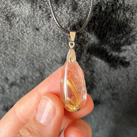 Golden Rutile Teardrop Necklace WN-0289