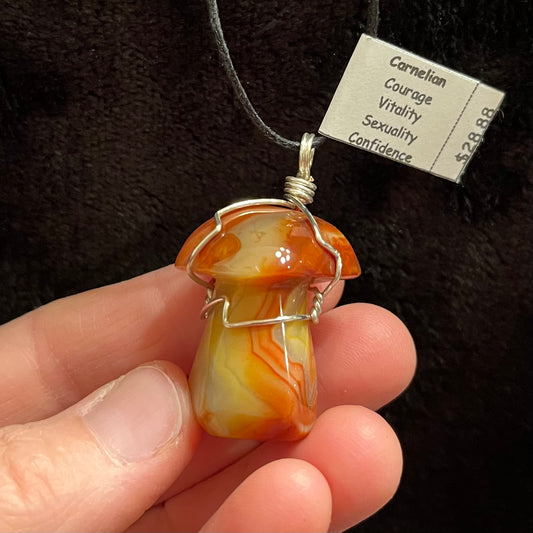 Carnelian Agate Mushroom Wire Wrapped Necklace WN-0104