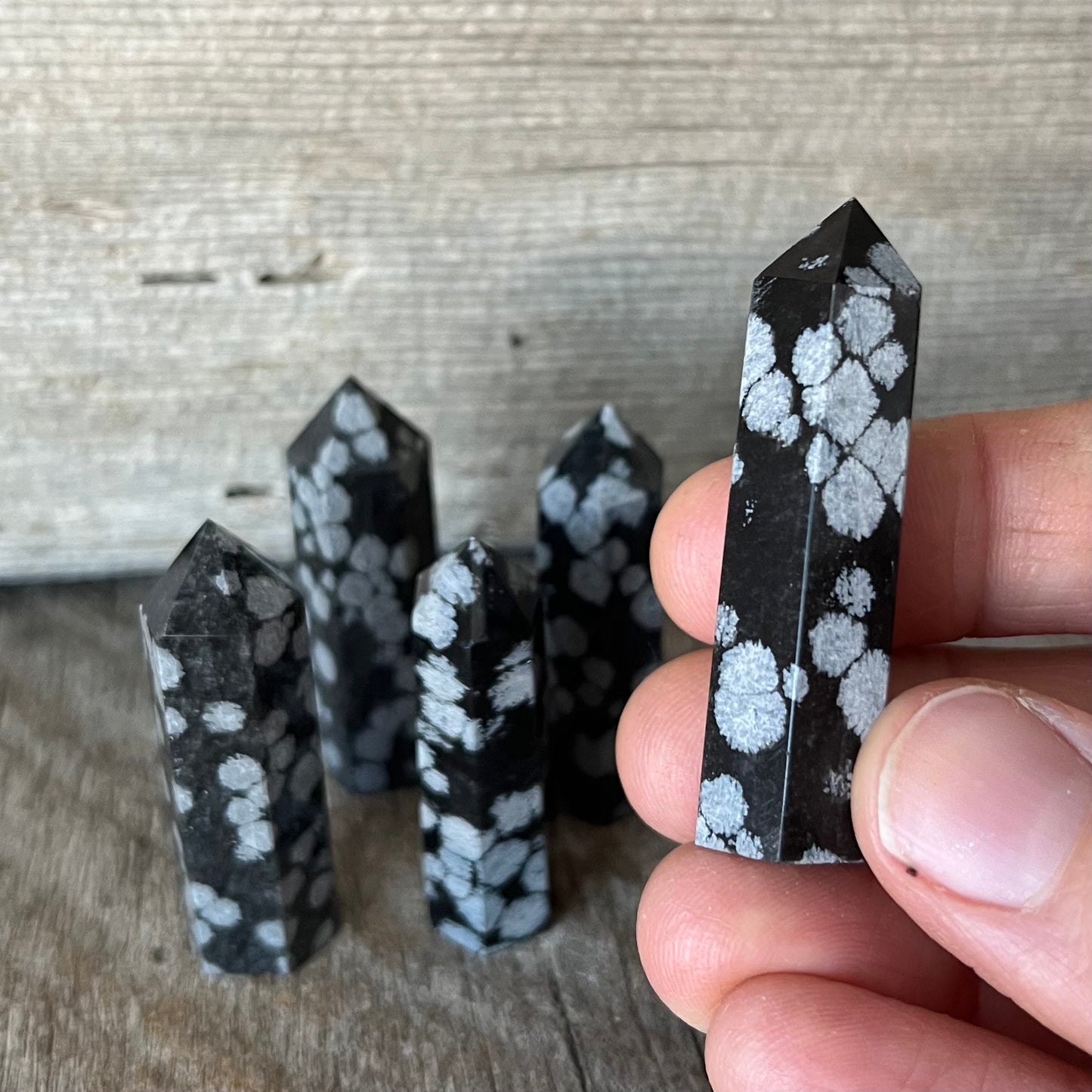 Snowflake Obsidian Small Obelisk, Package of 5 (Approx. 1 3/4”) WO-0023