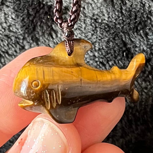 Brown Tiger Eye Shark Necklace WN-0283