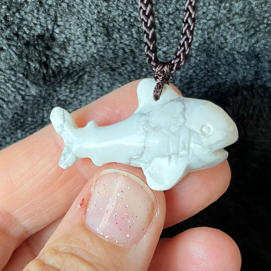 White Howlite Shark Necklace WN-0280