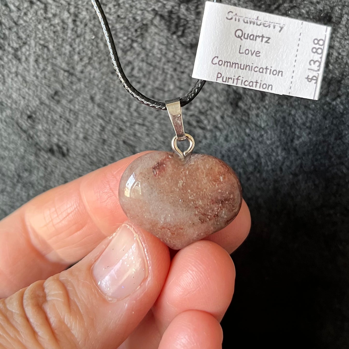 Strawberry Quartz Puffy Heart Necklace WN-0232