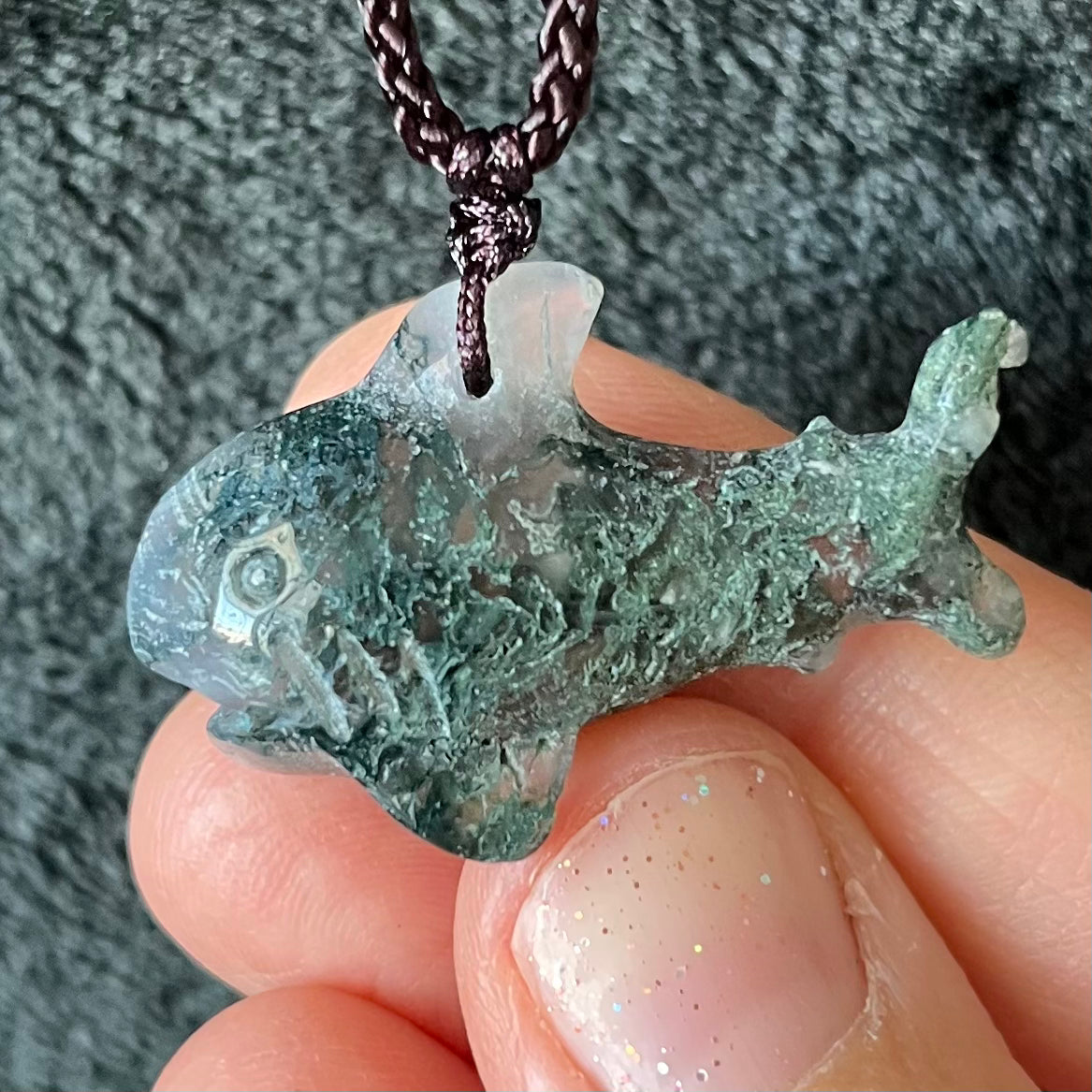 Moss Agate Shark Necklace WN-0286