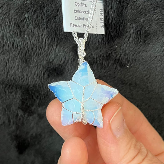 Opalite Knapped Star, Tree of Life, Wire Wrapped Necklace WN-0274