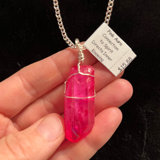 Pink Aura Quartz Wire Wrapped Necklace WN-0115